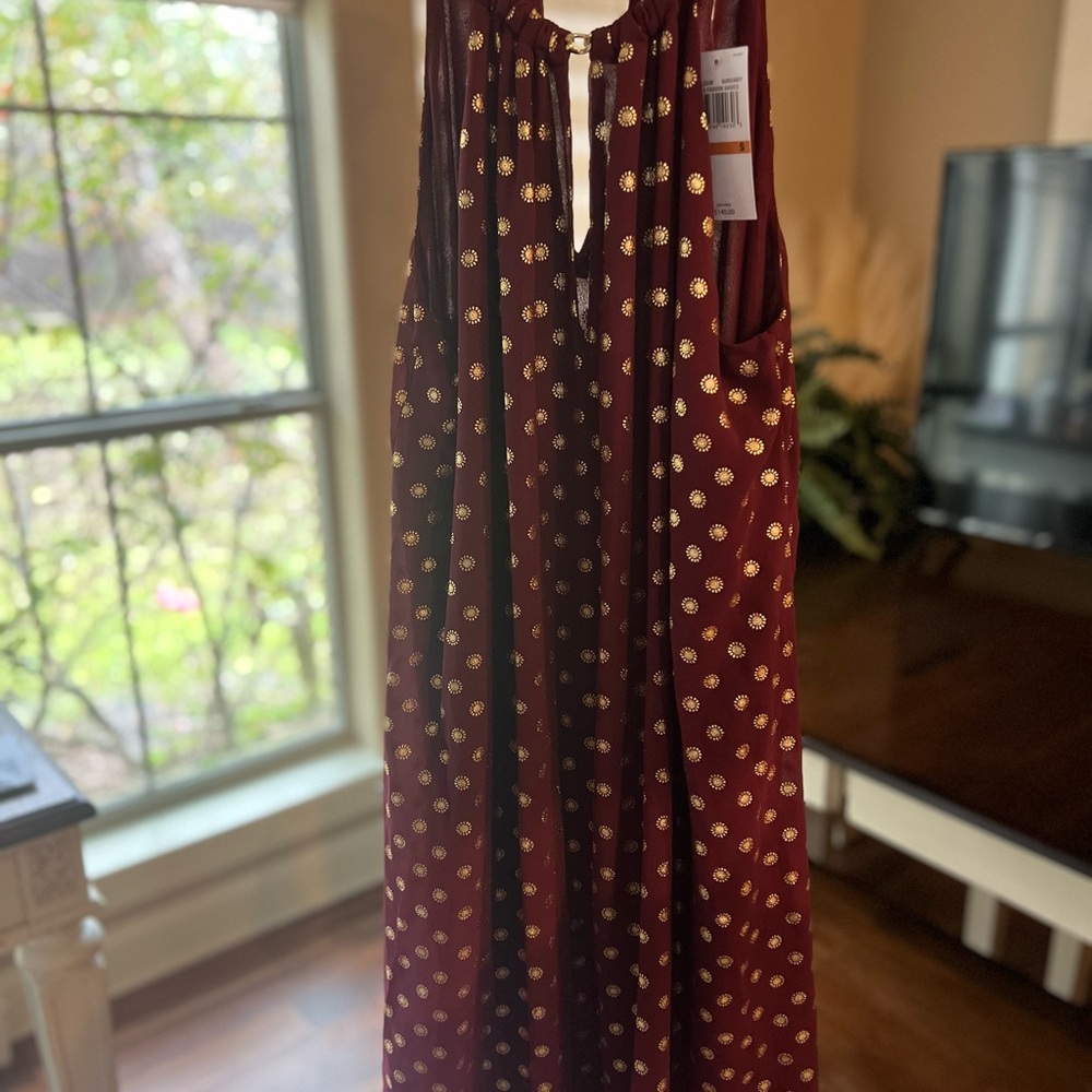Michael Kors, burgundy and gold cocktail dress